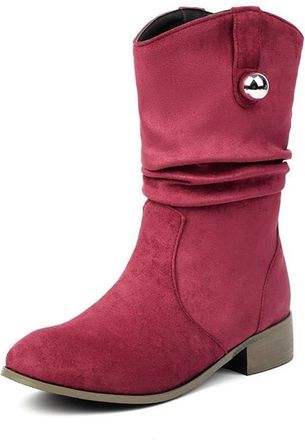 Generic Womens Slouch Mid Calf Boots With Metal Button Suede-Like Material Comfortable Slip Resistant Durable For Casual Daily Streetwear Fall Winter,Red,7.5 
