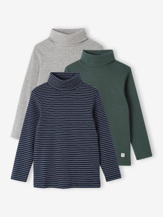 Vertbaudet Lot de 3 tee-shirts col roul&eacute; gar&ccedil;on vert anglais
