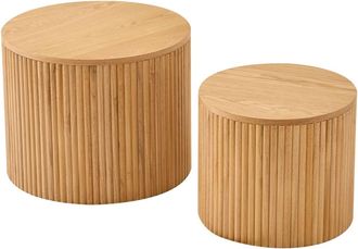 Nordlys Set 2 mesas bajas redondas de madera con almacenamiento