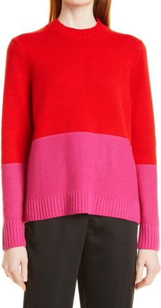 Milly Colorblock Wool & Cashmere Sweater in Real Red/Shock Pink at Nordstrom, Size Medium
