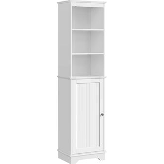 Yaheetech Armario Alto Ba&ntilde;o Mueble Auxiliar De Ba&ntilde;o Con Estantes Ajustables Armario De Cocina Con Puerta Armario Estrecho 40x30x153 Cm Blanco - Yaheetech