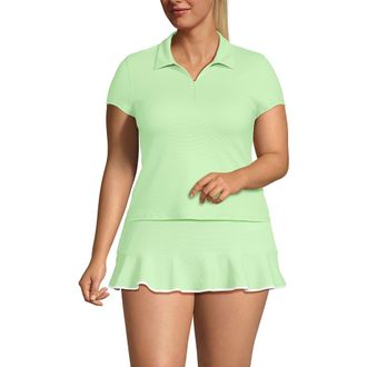 Lands End Short Sleeve Pique Johnny Collar UPF 50 Rash Guard in Icy Mint/white at Nordstrom, Size 1X