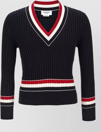 Thom Browne cotton cable-knit intarsia v-neck sweater