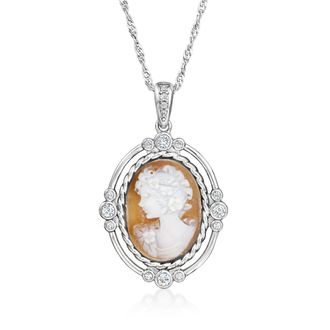 Ross-Simons Italian Orange Agate Cameo Pendant Necklace With. Czs in Sterling Silver