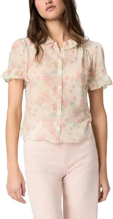 Paige Sunisa Silk Button-Up Top in Bone Multi at Nordstrom, Size Xx-Small