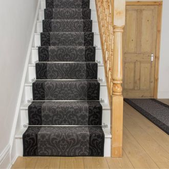 Runrug Stair Runner Carpet for Staircases - Soft & Comfy, 9mm - Baroque in Black | Size: 80 cm x 600 cm