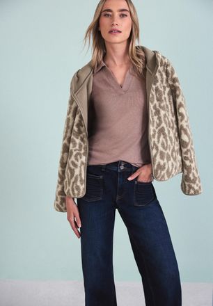 Street One Fleecejacke STREET ONE, Damen, Gr. 44, light terra mocha, Fleece, Obermaterial: 100% Polyester, animal-print, normal h&uuml;ftbedeckend, Rundhals, Jacken F