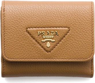 Prada Portafoglio piccolo con placca logo - Marrone