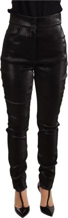 Dolce & Gabbana Zwarte Zilveren Lurex Draad Stretch Broek - Dames - Slim Fit Broeken - Zwart - M - Broeken