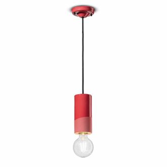Ferroluce Coral Red Pendant Lamp Wide Cylinder