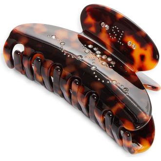 Sandy Liang Princess Crystal Embellished Claw Clip in Tortoise Shell at Nordstrom