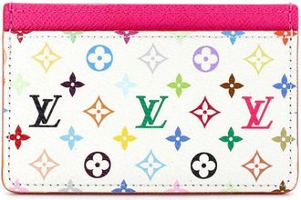 Louis Vuitton White Monogram Multicolor & Leather X Takashi Murakami Card Holder (Authentic Pre-Loved)