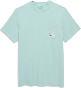 Vineyard Vines Santa Beach Send Beer Pocket Graphic T-Shirt in Mangrove Mint at Nordstrom, Size Xx-Large