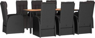 vidaXL Juego Comedor Jard&iacute;n 9 Pzas Madera Acacia Rat&aacute;n Sint&eacute;tico Negro Vidaxl