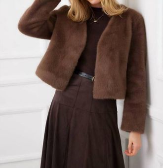 Karen Kane Reversible Fur Coat In Brown