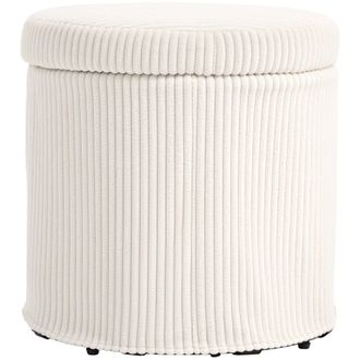 HOMCOM Round Storage Ottoman with Lid - Vanity Stool with Storage - Beige | TJ Hughes