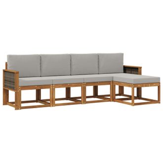 vidaXL Conjunto De Sof&aacute;s De Exterior 5 Pcs Natural Y Gris Claro Vidaxl