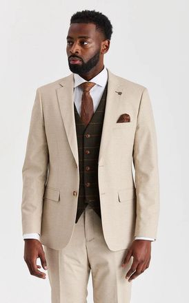 PAUL ANDREW 3 Piece Light Suit with Tweed Check Waistcoat