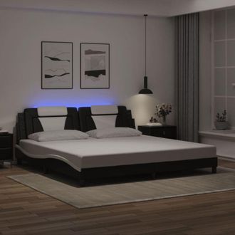 vidaXL Vidaxl - Estructura Cama Con Led Cuero Sint&eacute;tico Negro Blanco 200x200 Cm