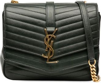 Saint Laurent Borsa a tracolla Sulpice piccola in pelle di agnello con motivo chevron e monogramma 2018 - Verde