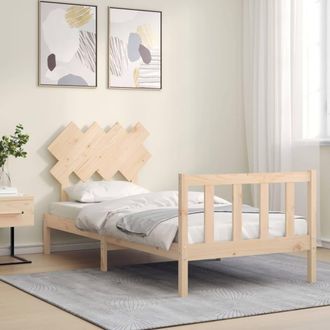 Berkfield Home Beautiful Bed Frame with Headboard Single Solid Wood in Natural
