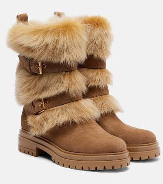 Gianvito Rossi Maverick suede and shearling biker boots