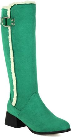 Generic Womens Plush Lined Winter Knee High Snow Boots with Buckle Strap Side Zipper Casual Retro Shoes (Green,7.5)