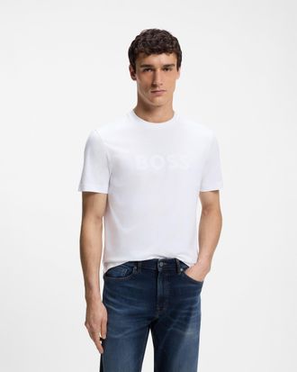 Boss Orange by Hugo Boss Mens Regular Fit Short Sleeve Logo Detail T-Shirt in White Cotton - Size X-Large