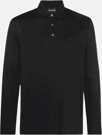 Emporio Armani Mens Cotton Black Long Sleeve Polo Shirt - Size: 42