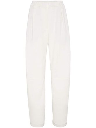 Brunello Cucinelli pintuck-detail straight-leg trousers - women - Cotton/Linen/Flax - 42 - White