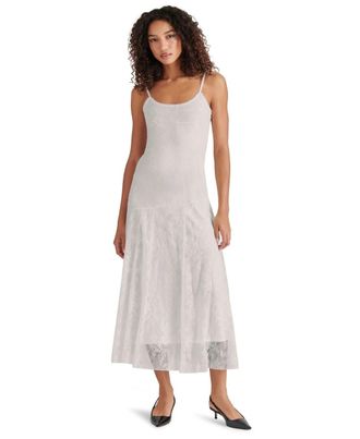 Steve Madden Veera Flowy Dress Womens White Lace Scoop Neck Preppy PALL341