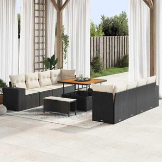 vidaXL Vidaxl - Conjunto De Sof&aacute; De Jard&iacute;n Con Coj&iacute;n 11 Pcs Negro, Crema