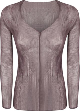 Issey Miyake Gedraaide Chiffon Lange Mouw Top - Dames - Blouses - Bruin - M - Chiffon - Overhemden