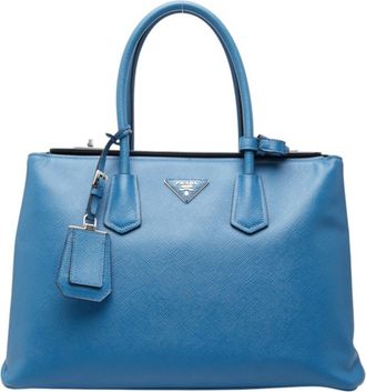 Prada Blue Saffiano Triangle Leather Handbag Tote Bag (Pre-Owned)