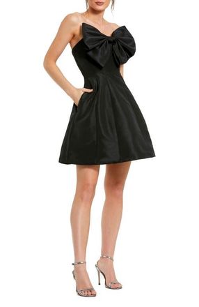 Mac Duggal Strapless Oversized Bow Fit & Flare Mini Dress in Black at Nordstrom, Size 6