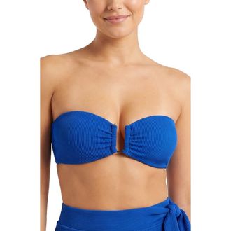 Change of Scenery Gina U-Bar Bandeau Bikini Top in Royal Blue Texture at Nordstrom, Size Large
