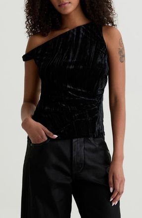 AG - Adriano Goldschmied Rachel Asymmetric Cold Shoulder Velvet Top in Super Black at Nordstrom, Size X-Large