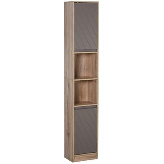 HOMCOM Armario alto de ba&ntilde;o 30x24x170 cm roble y gris