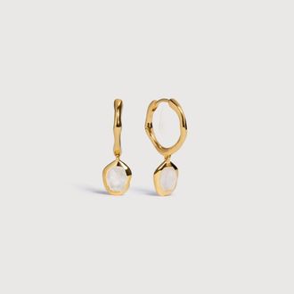 Monica Vinader Gold Odyssey Gemstone Huggie Earrings Moonstone