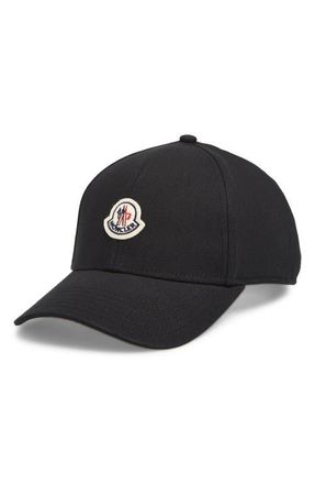 Moncler Logo Patch Cotton Gabardine Baseball Cap in 999-Black at Nordstrom