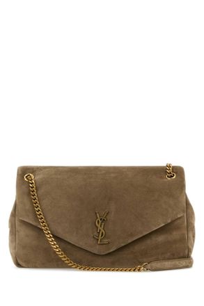 Saint Laurent Dove Grey Suede Leather Large Calypso Shoulder Bag