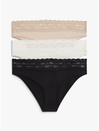 Tommy Hilfiger Womens Lace-Trim Bikini Brief 3-Pack - Dark Beige - XL