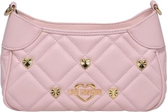 Love Moschino Quilted Pink Crossbody Bag With Chain And Decorative Heart Studs