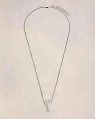 Ami Ami Paris - Silver Brass Ami De Coeur Pendant Necklace Grey - Size: OS - Unisex
