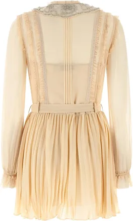 Self Portrait Womens Mini Pleated Shirtdress Tan Evening Suits
