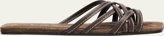 Brunello Cucinelli Strappy Leather Flat Slide Sandals