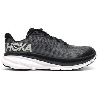 Hoka One One Hoka Clifton 9 Textile Synthetic Youth Low Top Trainers - Black White - Size:UK 4.5