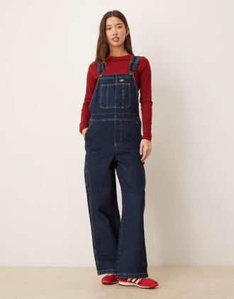 Dickies Mechanic - Salopette in denim a fondo ampio blu indaco scuro