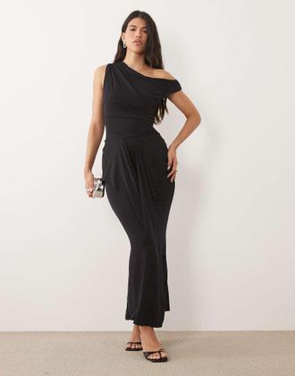 Tfnc Vestito lungo monospalla sinuoso drappeggiato nero