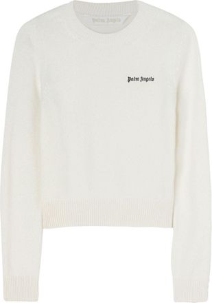 Palm Angels Womens Classic Logo Sweater White - Size X-Small